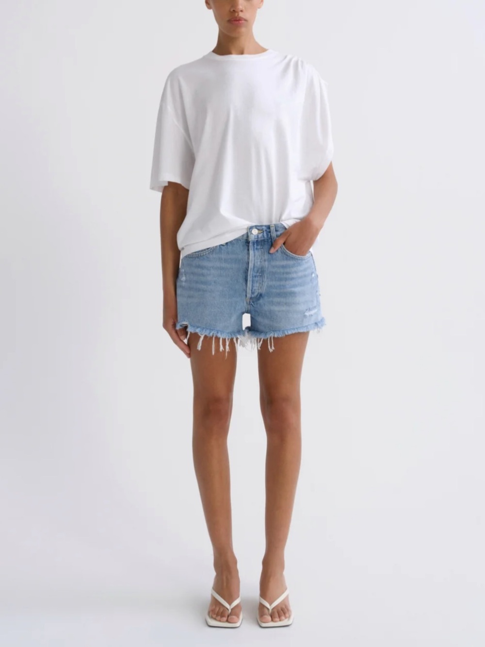 Agolde Parker Light Wash Distressed Denim Cutoff Shorts, size 23
